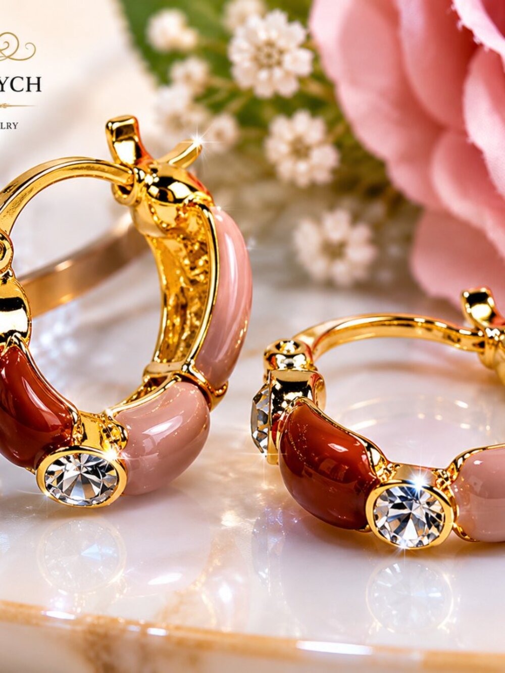 EA-12--Y2K Gold Tone Crystal Accent Hoop Earrings